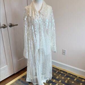 Norma Kamali White Sequin Long Coat